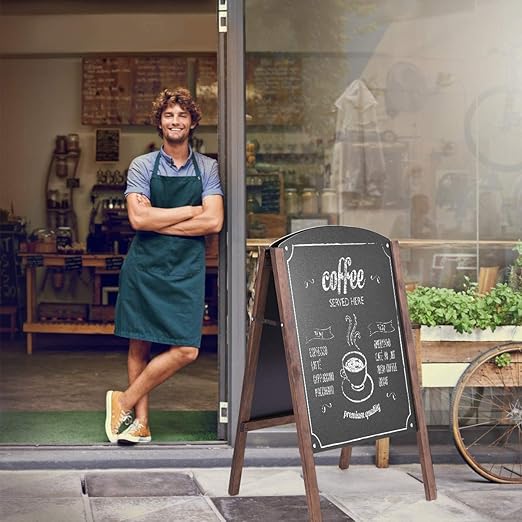 ReunionG A-Frame Wooden Chalkboard, Double-Sided Rustic Standing Blackboard, Removable Archaistic Sidewalk Chalkboard, Indoor and Outdoor Menu Sign Board, Wedding Signage Easel (31.5" x 18")