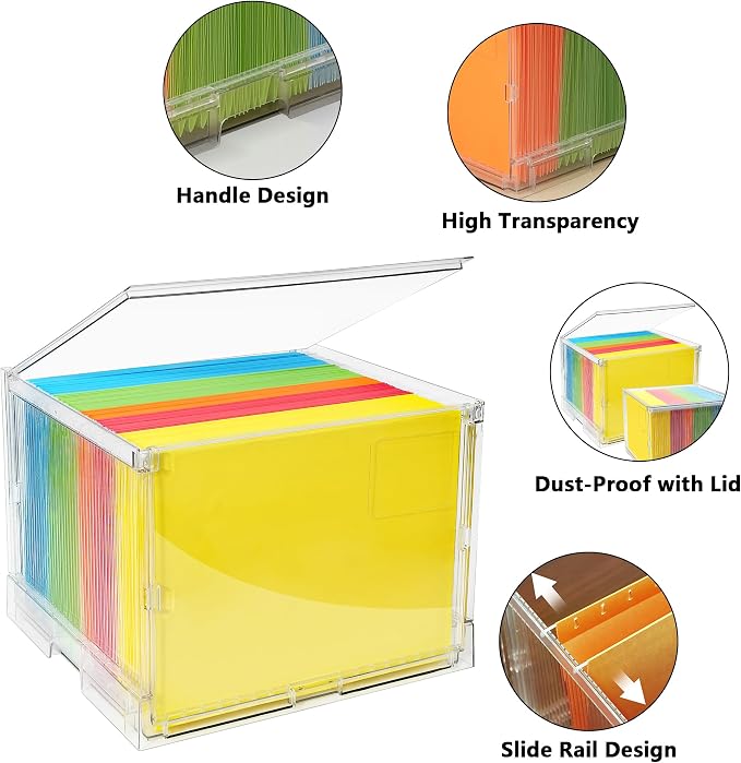MUKAI Hanging File Organizer, File Box,Portable Storage Bins with Lids,Letter-size File Holder File Cabinet for Office/Home/Decor No Folders