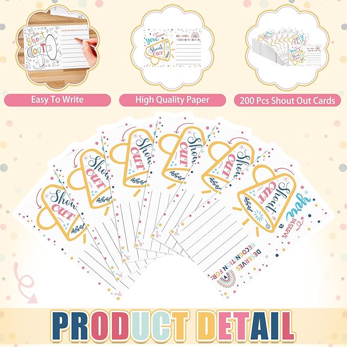 Motiskyy 200 Count Positive Shout out Cards for Staff Teachers Students Employees Office Appreciation Recognition Reward Cards for Back to School or Work Bulletin Board(Cheerful)