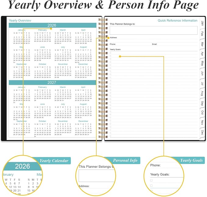 Planner 2026-2027 For Women & Men - Monthly and Weekly Calendar Planner from July 2026 - June 2027, Student Planning with 12 Tabs for Office School Supplies, Inner Pocket, 8.5" x 11", Black