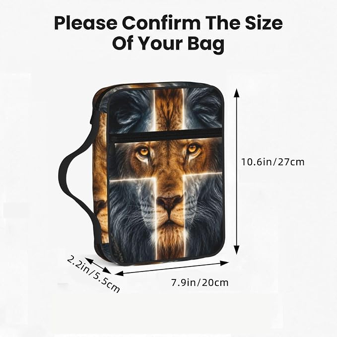 Lion Cross Religious Bible Cover Case Carrying Book Protector Case Bible Study Supplies Accessories Holder Case Christian Gift for Women Men