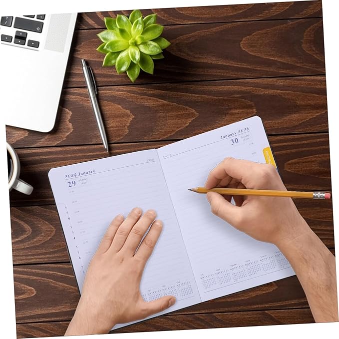 Lurrose 2024 English Calendar Notebook 365-Day Portable Planner Dividers for Daily Scheduling Office Use and Academic Planning