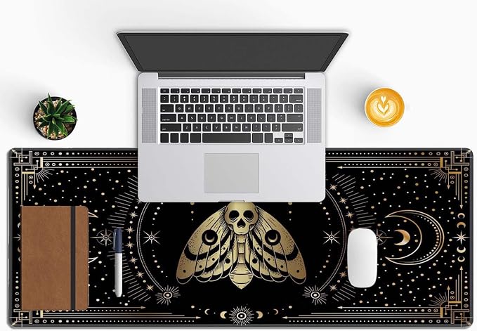 Moth Witch Desk Mat Moon Phases Large Mouse Pad XL Extended Gaming Mousepad Crescents Keyboard Mouse Mat Desk Pad for Computer Laptop 31.5''X11.8'' Non-Slip Rubber Base with Stitched Edges