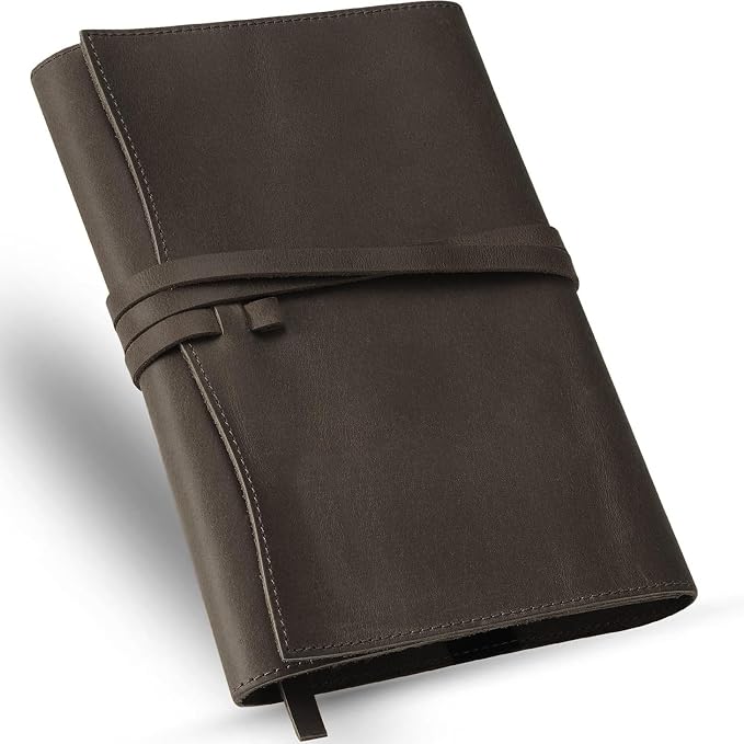 Jack&Chris Leather Bible Cover, Leather Book Cover for Men and Women, Bible Holder Strap Bible Cover Gifts, Coffee Medium