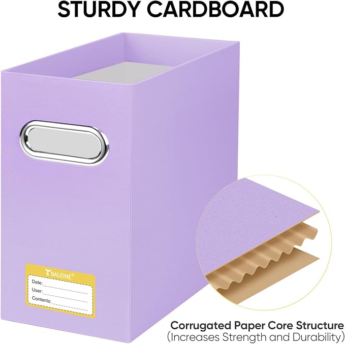 BALEINE File Organizer Box, Cardboard File Folder Organizer with Handle for Letter Size, Portable Collapsible Hanging Filing Box for Home Office Document Storage (1 Pack, Lavender)