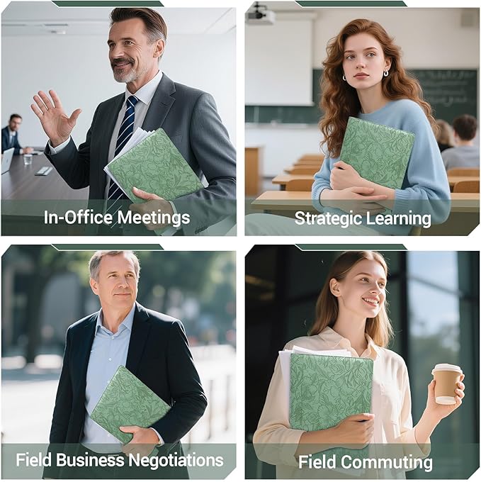 Professional Portfolio Binder, Faux Leather Padfolio for Resume, Note-Taking & Meetings, A4 Letter Writing Pad Holder for Women & Men (Green)