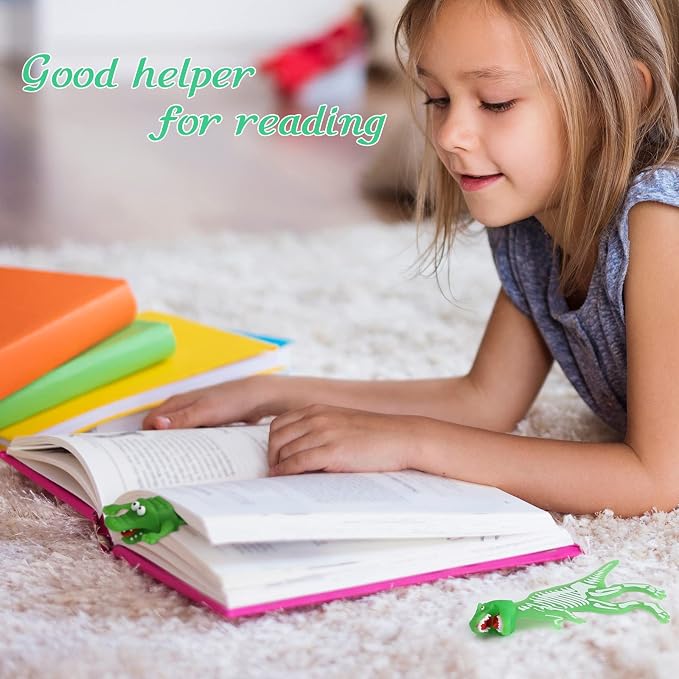 2 Pieces Shark Bookmark for Kids Boys Dinosaur Giant Cool Childrens 3D Luminous Cartoon Animal Bookmark, School Supplies(Luminous Crocodile and Dinosaur)