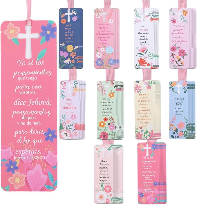 Spanish Bible Bookmark Gifts - 100 Pcs Christian Verse Paper Bookmarks Bulk for Women Men Separadores De Biblia En Español Religious Inspirational Gift for Sunday School Church Mothers Day