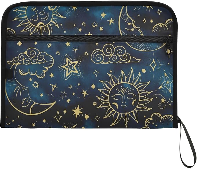 Expanding File Folder Sun Moon Boho Cosmos Astrology Accordion File Organizer 13 Pockets Document Organizer with Zipper Labels A4 Letter Office Storage