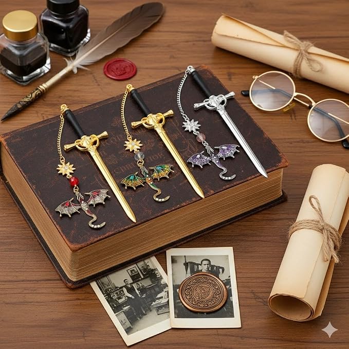 Vintage Sword Dragon Metal Bookmark,Fourth Wing Bookmarks for Men Women, Fantasy Reading Accessories Gifts for Book Lovers(Sword Dragon B)