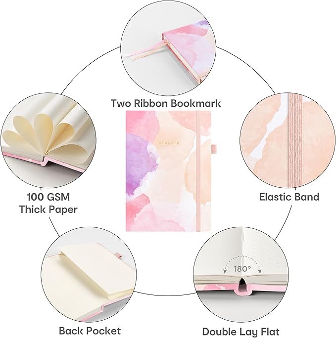 And Per Se Undated Weekly Planner 2026, A5 size Leather Hardcover Planner with Goals & Habit Tracker – ADHD Planner & Productivity Journal (Blush Watercolor)