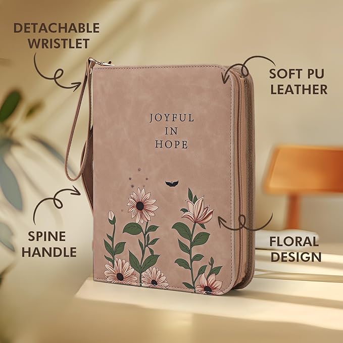 Bible Cover Case, Portable, Leather Carrying Case with Handle&Zippered Pocket for Standard Size and Bible Accessories, Small Bible Bag, Ideal Gift for Women Men Lady Girls