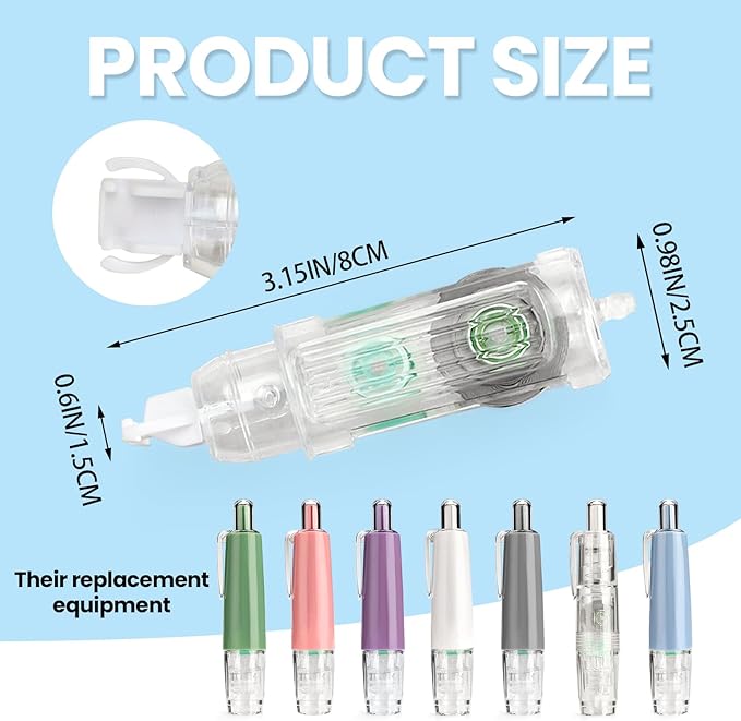 Refillable Retractable Correction Tape Refill, 12 Pack Correction Tape Refills Easy to Use Applicator, Pen Shaped Applicator Refills for School Office Journal Wrong Writing Instant Correct (Pack, 12)