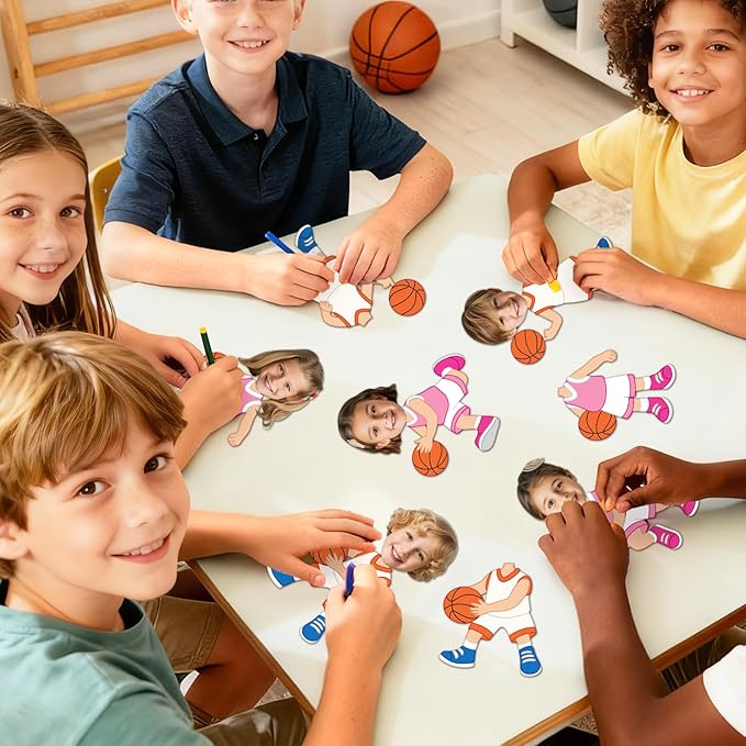 60Pcs Basketball Player Paper Cutouts Sport Bulletin Board Decor Basketball Players DIY Photo Craft Cutout Sports Theme Classroom Supplies for Fans Teacher Student School Chalkboard Wall Party Decor