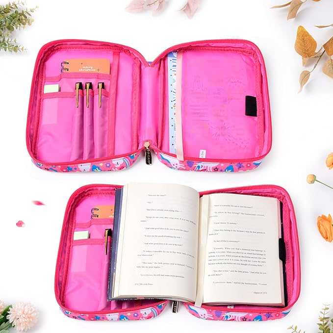 G-LEAF Bible Cover Case/Book Cover Floral Pattern with Handle Fits for Standard Size Bible, 9 x 6.3 x 2.4 in, Pink