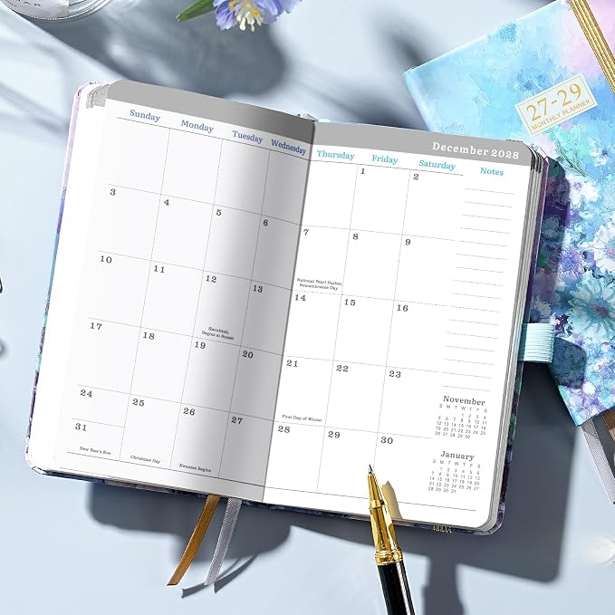 2027-2029 Pocket Planner/Calendar - 3 Year Monthly Planner 2027-2029, Jan. 2027 - Dec. 2029, 3.93''×6.29'', 36 Months Small Planner, 60 Note Pages, Pen Holder, Pocket - Floral Painting