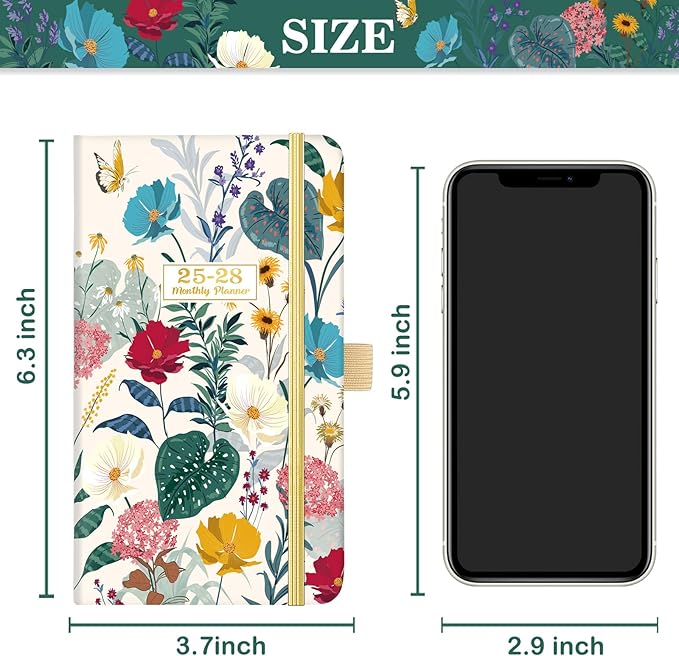 2025-2028 Monthly Pocket Planner/Calendar - Jul. 2025 - Jun. 2028 (36 Months), 3.8" x 6.4", 3 Year Monthly Planner, Back Pocket, Elastic Closure, Pen Loop, 2 Book Marks