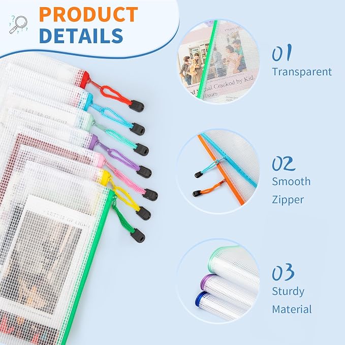Umriox 16 Color Pencil Pouches, 9.2 x 4.7 in, Pencil Bags with Zipper, Clear Pencil Pouch for Office Supplies and Tavel Storage