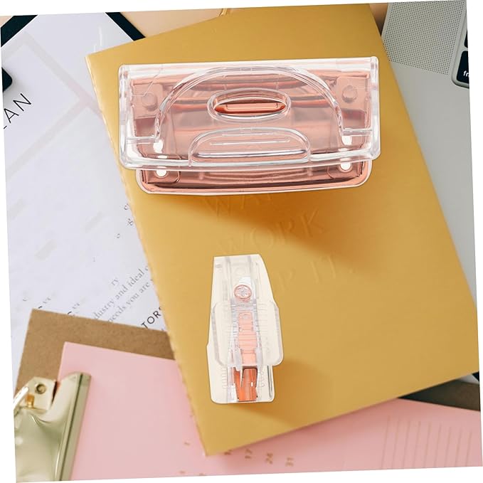 NUOBESTY 1 Set Transparent Stapler Hole Punch Efficient Puncher Stapler Remover Stylish Office Accessories for Accurate Document Alignment and Secure Fastening