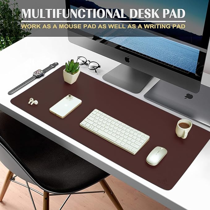 K KNODEL Large Office Leather Desk Mat, Mouse and Keyboard Pad, Computer and Laptop Mat, Desktop Protector and Cover, Writing Pad and Blotter (47.2"x17", Dark Brown)
