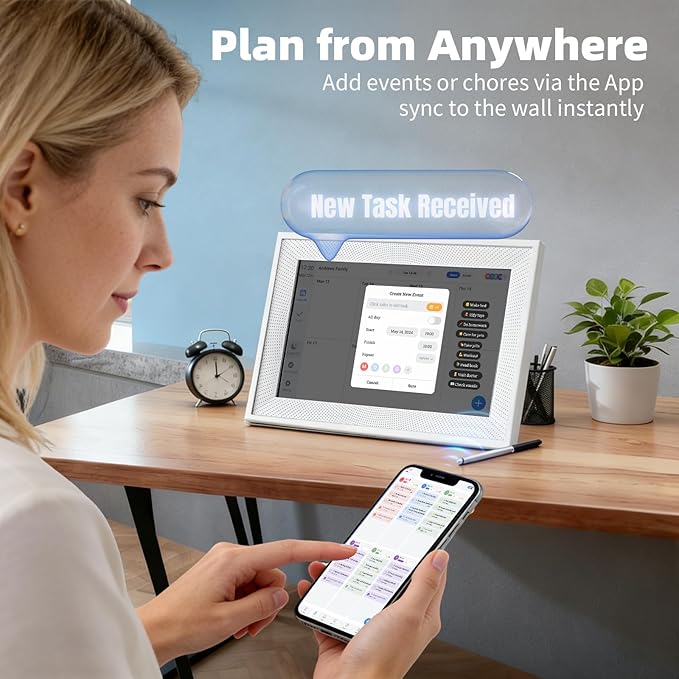 10.1" Smart Digital Calendar Display - WiFi Family Command Center & Chore Chart, Syncs Apple/Outlook/Google Calendar, Touch Screen Daily Planner, No Subscription (White Hole) ,Gifts for Women Men, Gifts for Mom Dad