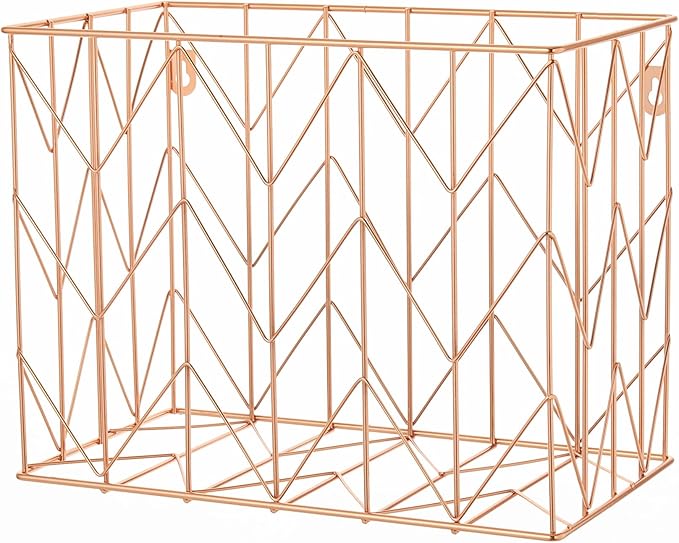 Y YOMA Hanging File Organizer, Letter Size Rose Gold Metal Desk File Crate Storage Basket for Home Office, 1 Pack
