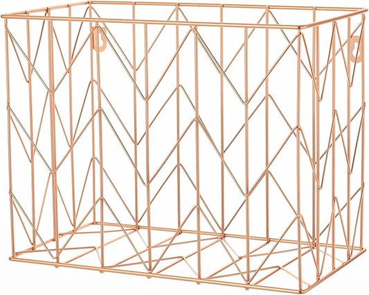 Y YOMA Hanging File Organizer, Letter Size Rose Gold Metal Desk File Crate Storage Basket for Home Office, 1 Pack