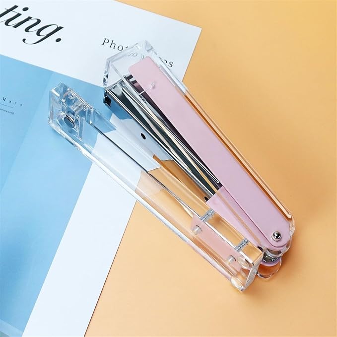 Stapler Desktop Stapler Retro Business Office Stapler Plastic Stapler Transparent Stapler Office Supplies Office Stapler (Color : B, Size : 4.9 * 1.2 * 2.4in)