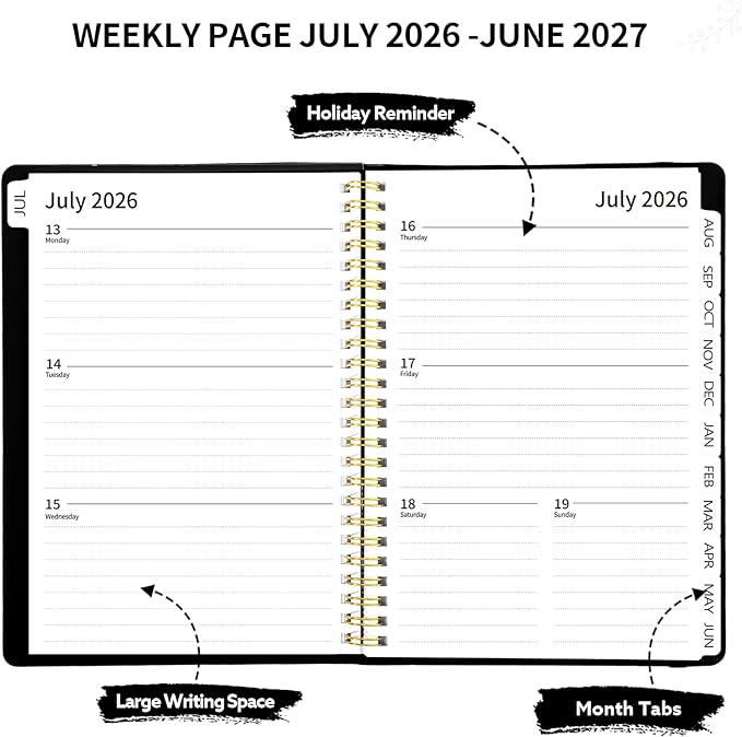 2026-2027 Planner, Weekly and Monthly Planner, July 2026-June 2027, Calendar Planner A5 (6.1" x 8.4") with Tabs, Inner Pocket for Home School Office Supplies, Black