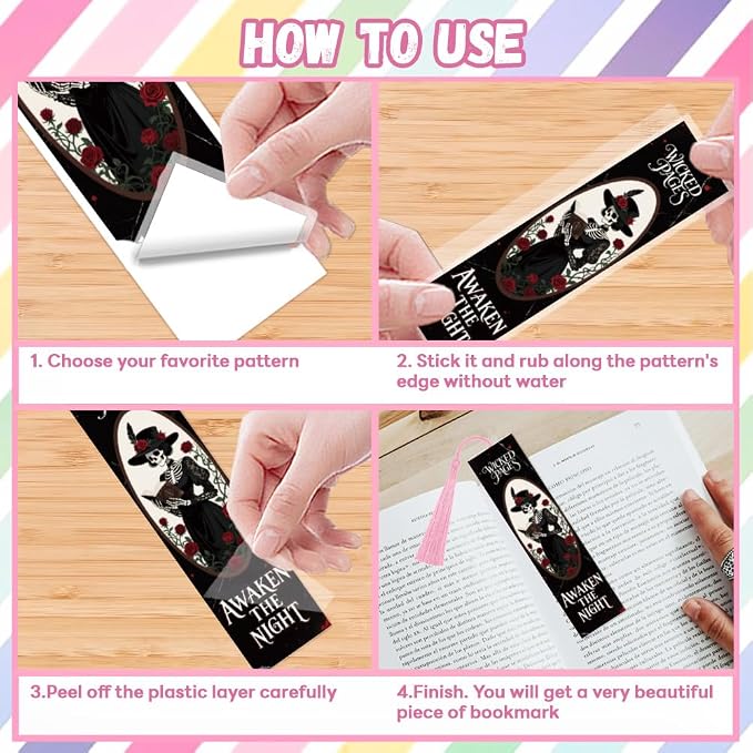 Peacoblue 30pcs UV DTF Bookmarks Transfer Stickers Wraps Dark Gothic for Women Men Reading, Waterproof Bookmarkers Decal(No Blank Bookmarks) for Acrylic Plastic Metal Blank Bookmark