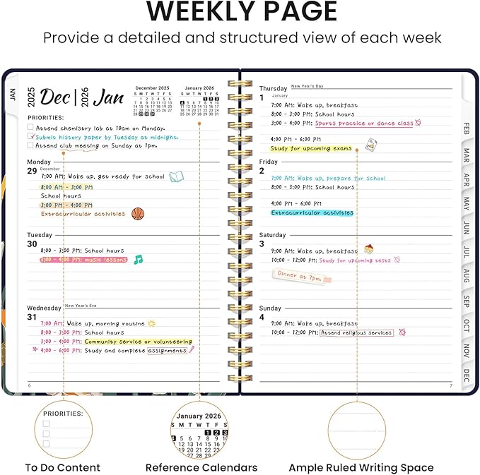 2026 Planner, Monthly and Weekly Calendar Planner for Women, Jan 2026 - Dec 2026, Hardcover Pretty 2026 Agenda Planner Book with Tabs, Spiral Bound, Perfect for School Office Home Supplies, 6.3" x 8.5" - Spring Daffodils
