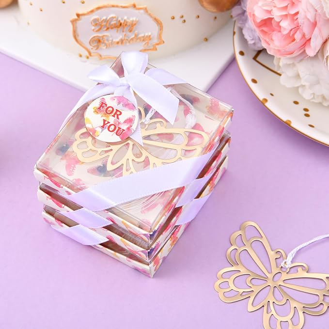 60 Pcs Gold Butterfly Metal Bookmarks with Elegant Silk Tassel, Creative Butterfly Bookmarks with Gift Box, for Book Lover Baby Shower Return Gifts Wedding Party Favors Decorations Guests Souvenirs