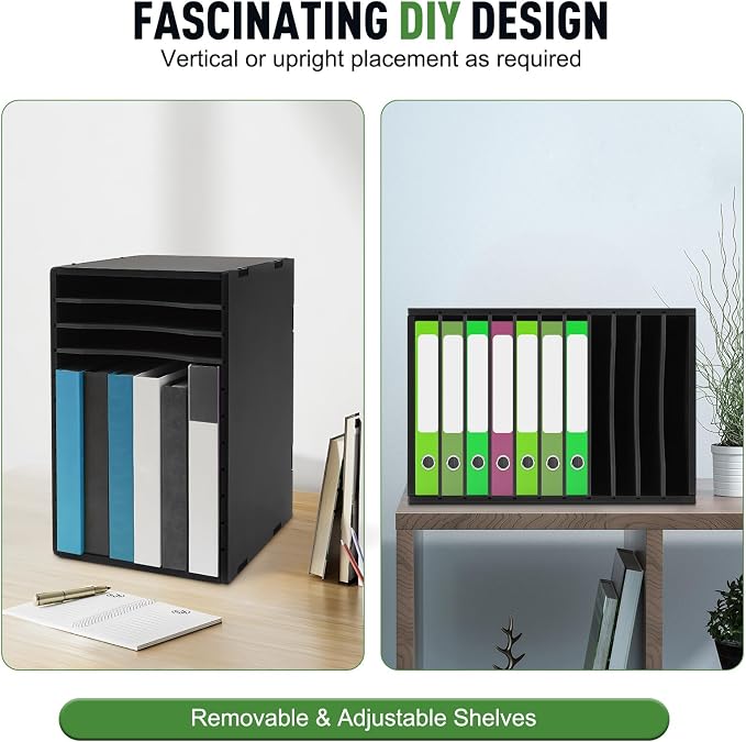 Desk Organizer, 11 Tier Letter Tray Paper Organizer File Sorter Rack Shelves, Black