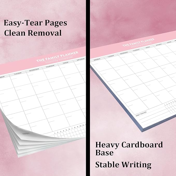 Monthly Planner Notepad with 52 Monthly Blank Calendar Sheets - 7"x10" Undated Format for Flexible Planning & Goal Tracking, Undated Blank Calendar Design for Custom Monthly Scheduling, Pink
