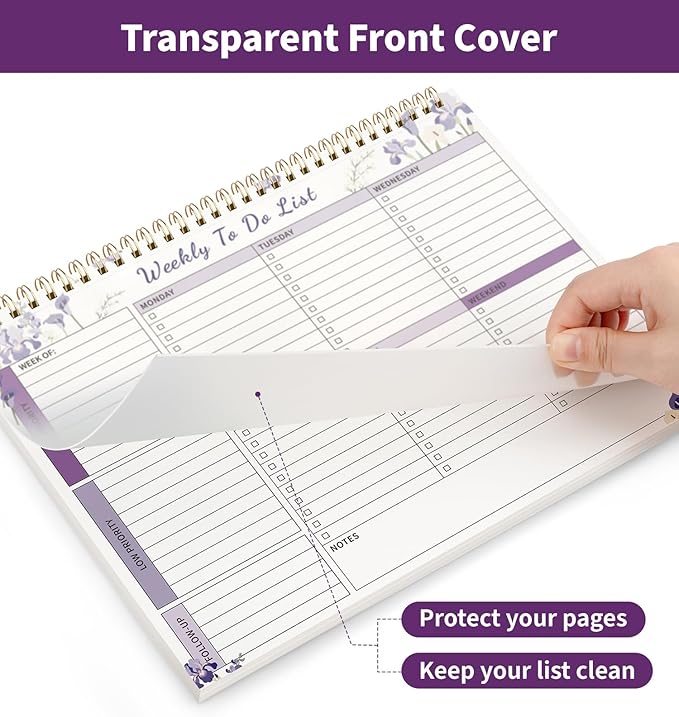 104 Pgs Weekly To Do List Notepad, 52 Duplex-Printed Undated Sheets 100 GSM（8.5"×11") Weekly Desk Planner For Work Home School Office Desk Accessories Supplies & Goal Setting Tasks - Purple Iris
