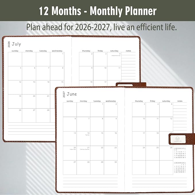 2026-2027 Daily Planner - One Page per Day, 2026-2027 Hourly Daily Calendar(July 2026 - June 2027), 5.7" x 8.26" Appointment Book, Leather Cover + Thick Paper (26-27 Black)