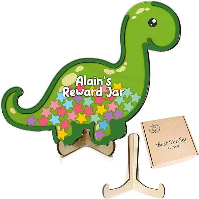 Personalized Dinosaur Magnetic Reward Jar Colorful for Kids Potty Training Magnetic Star Tokens Good Behavior System Toddler Reward Routine Tool Back to School Gift for Boys Girls Classroom Home Décor