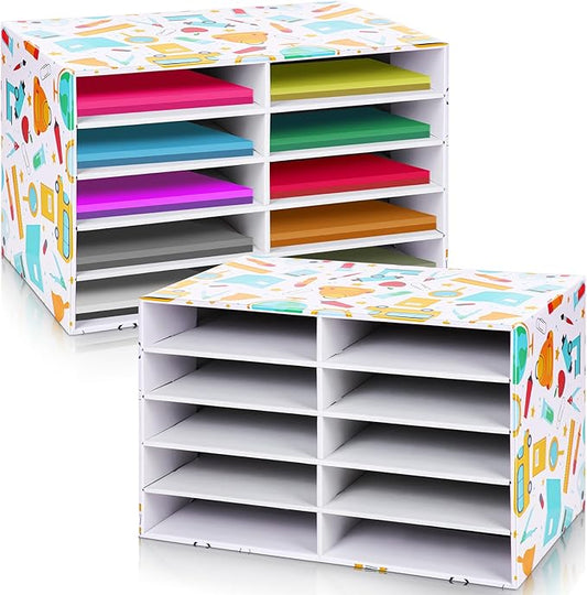 Dispowreath 2 Pack 10 Slots Construction Paper Storage, Classroom Mailboxes, Back to School Literature Cardboard Paper Organizer for Teacher, Office, 19.7 x 12.4 x 11.8 Inches(Multicolor,Stationery)