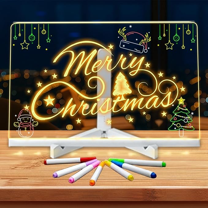 LED Note Board with Colors,Glowing Acrylic Dry Erase Board with Light,Light Up Dry Erase Board with Adjustable Stand with 7 Pens,Lumiboard Led Boards to Write On,Halloween Gifts for Kids (11.8"x7.8")