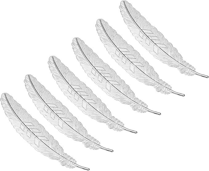 PATIKIL Metal Feather Bookmarks, 6 Pack Book Marks Page Markers Birthday Appreciation Gift for Women Teacher Reader Book Lovers, Silver