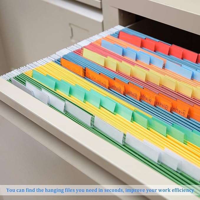 200 Sets File Folder Tabs, Insertable Plastic Tabs Hanging Folder Tabs,200 Pcs Hanging File Folder Tabs with 400Pcs Inserts for Hanging Folders (Clear (200Pcs))