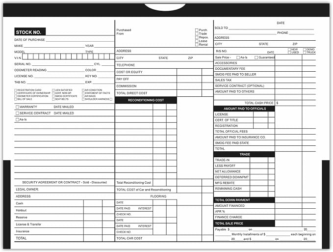 Printed Color Top Detailed Deal Jackets (100 per pack) - Vehicle Dealer Envelopes (Black)