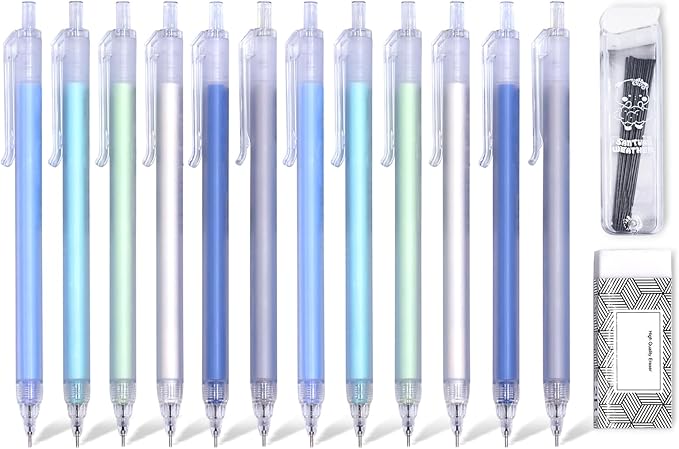 0.7mm Cute Mechanical Pencil Set 12 PCS Pastel Mechanical Pencils With 1 Erasers,1 Tube HB Lead Refill For Writing,Sketching,Drawing,Student Stationary