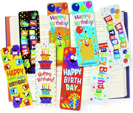 Bold & Bright Multicolor Birthday Cardstock Bookmarks - 2" x 6" (Pack of 48) - Colorful & Fun Design - Perfect Party Favors & Keepsakes