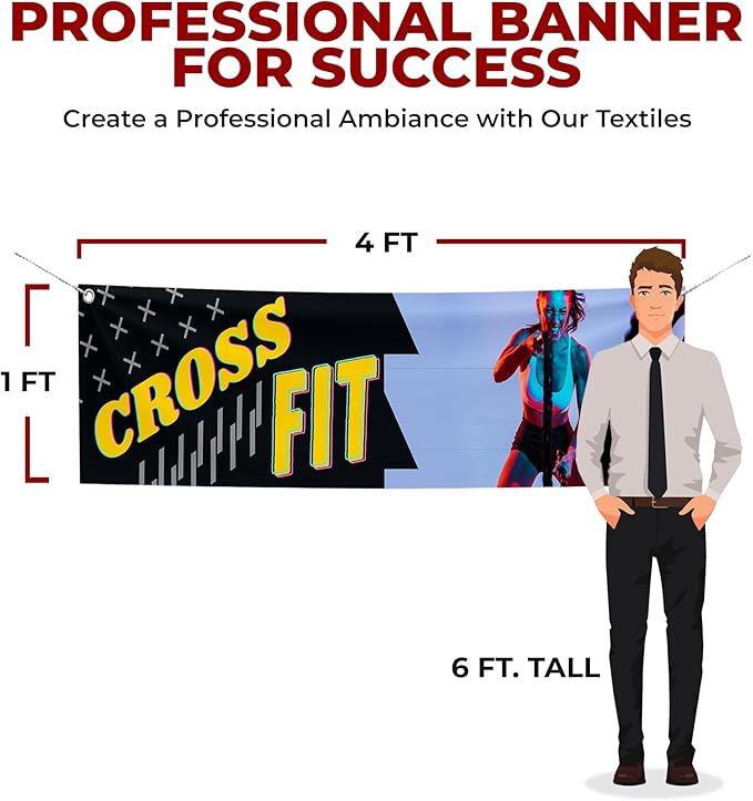 Crosss Fit Large Banners and Signs for Outdoor by Mavis Printing-Polyester Banner with 4 Holes for Easy Hang Indoor & Outdoor|4x1 Feet HD Print Sign to Promote Church| Made in USA