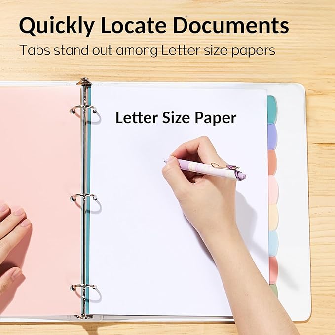 Sooez 8 Tabs Long-Lasting Plastic Write & Erase Large Tabs Dividers for 3 Ring Binder, Aesthetic Cute Pastels Binder Dividers for Student, Teacher, Office, Home Organizers, 1 Set, Dusty Color