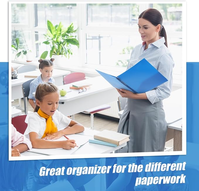 Seajan 8 Pcs 10 Pocket Folder Blue Sturdy Plastic Spiral Portfolio Multi Pocket Folder Organizer Document Folders Plastic Spiral Project Organizer for School Office