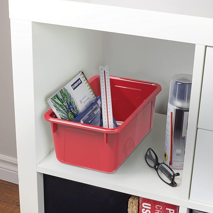 Storex Small Cubby Bins, Pack of 5, 12.2 x 7.8 x 5.1 Inches, Red (62415U05C)