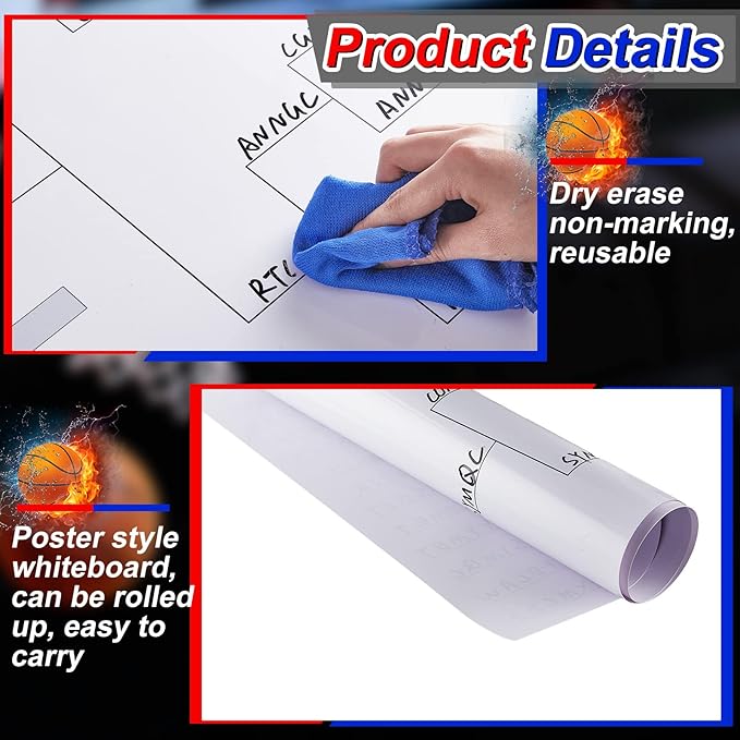 Pasimy 64 Team Basketball Tournament Bracket Board 24 x 36 Inch Reusable Sport Team Dry Erase Board Blank with Marker Pen Cloth Eraser for Game School Classroom Gift Party Favor