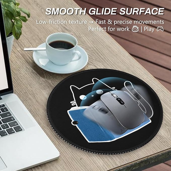 Gctriki Cute Cat Reading Mouse Pad, 8.6" Round Funny Mousepad with Stitched Edge & Non-Slip Base, Comfortable Mouse Pads for Computer Laptop, Unique Office Decor & Home Desk Accessories Book Lovers